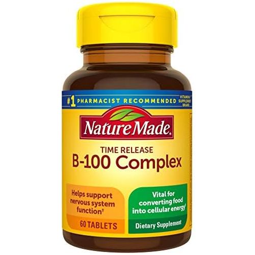  Nature Made Time Release Vitamin B-100 High Potency B Complex, Dietary Supplement for Nervous System Function Support, 60 Time Release Tablets, 60 Day Supply