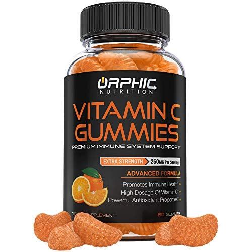  ORPHIC NUTRITION Vitamin C Gummies for Daily Immune Support* - Extra Strength 250mg Vitamin C Supplement Made up of Vitamin C Antioxidants for Adults & Kids* - for Immune System Support* - 60 Gumm