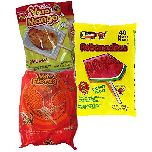  Pinatas Spicy Mexican Candy Kit Including Vero Mango, Vero Elote and Watermelon Rebanaditas Lollipops