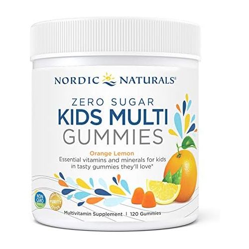  Nordic Naturals Zero Sugar Kids Multi Gummies, Orange Lemon - 120 Gummies - Great-Tasting Multivitamin for Ages 4+ - Supports Growth & Development - Non-GMO, Vegetarian - 30 Servin