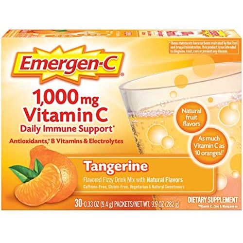  Emergen-C 1000mg Vitamin C Powder, with Antioxidants, B Vitamins and Electrolytes, Vitamin C Supplements for Immune Support, Caffeine Free Fizzy Drink Mix, Tangerine Flavor - 30 Co