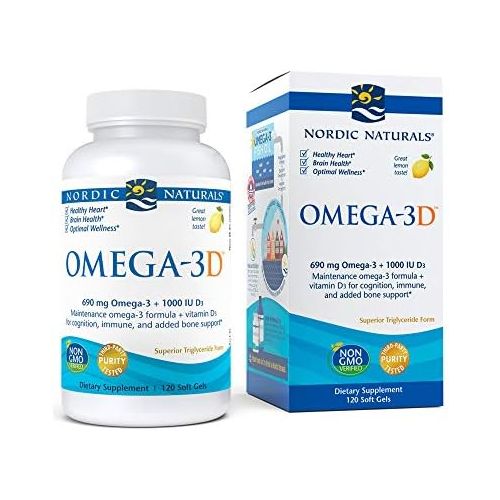  Nordic Naturals Omega-3D, Lemon Flavor - 120 Soft Gels - 690 mg Omega-3 + 1000 IU Vitamin D3 - Fish Oil - EPA & DHA - Immune Support, Brain & Heart Health, Healthy Bones - Non-GMO