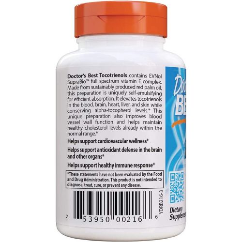  Doctors Best Tocotrienols contains EVNol SupraBio Full Spectrum Vitamin E Complex, 60 Count