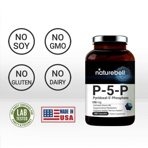  NatureBell P5P Vitamin as Pyridoxal 5 Phosphate 100mg, 180 Capsules, Activated P5P Vitamin B6 Supplements, Support Brain Health & Memory Function, No GMOs