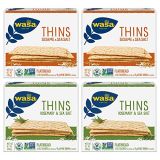 Wasa Thins Flatbread Crackers Variety 4 Pack, Rosemary & Sea Salt (Pack Of 2) & Sesame & Sea Salt (Pack Of 2), No Saturated Fat (1.5g - 2.0g Total Fat) & 0g of Trans Fat, No Choles