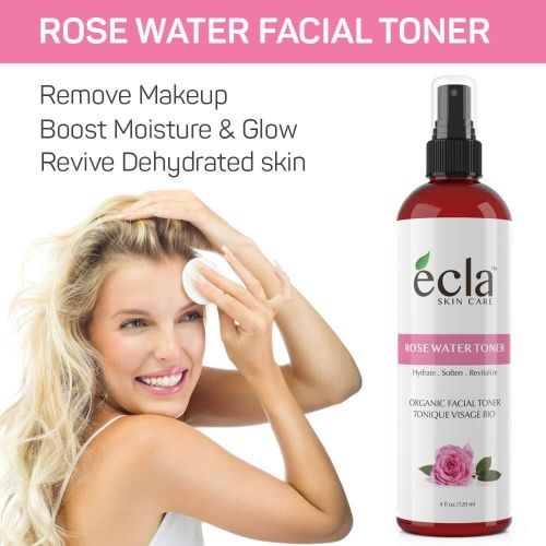 Ecla SKIN CARE Rose Water Spray Mist Toner (4 Oz 120 ml) for Face Eyes Skin and Hair - 100% Pure Organic Moroccan Rosewater Facial Toner Hydrosol Natural Astringent, Chemical-Free for All Skin Ty