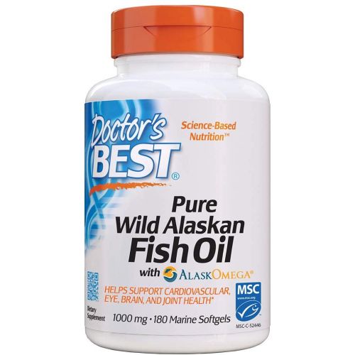  Doctors Best Pure Wild Alaskan Fish Oil with AlaskOmega, Heart, Brain, Mental Wellbeing, Eyes, Non-GMO, Gluten Free, 180 Marine Softgels