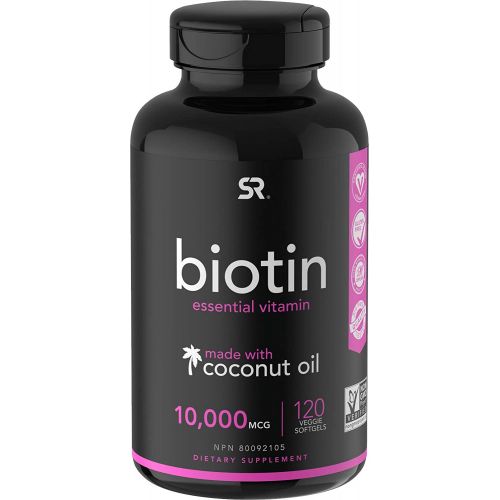  Sports Research Biotin Supplement with Organic Coconut Oil, 5,000mcg, 120 Veggie Softgel Caps