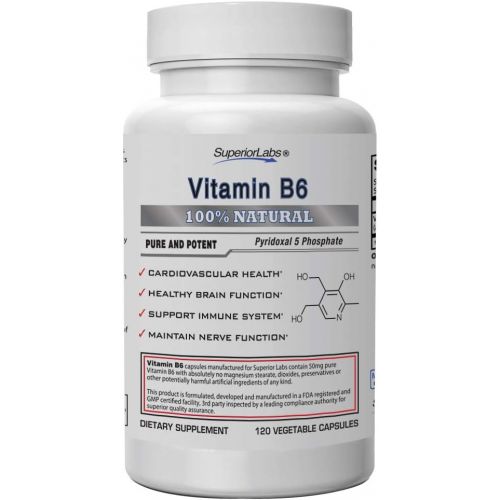  Superior Labs  Best Vitamin B6 Dietary Supplement  50 mg Dosage ,120 Vegetable Capsules Supports Immune System Health  Healthy Brain Function  Cardiovascular Health Support