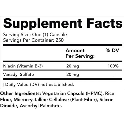 Olympian Labs PSN Vanadyl Sulfate, 20mg 250 Servings with Niacin 20mg Vitamin B-3, 250 Capsules