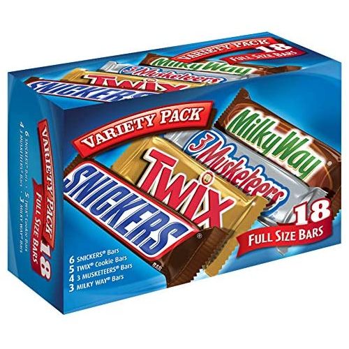  Mars SNICKERS, TWIX, 3 MUSKETEERS & MILKY WAY Full Size Chocolate Candy Bars Variety Mix
