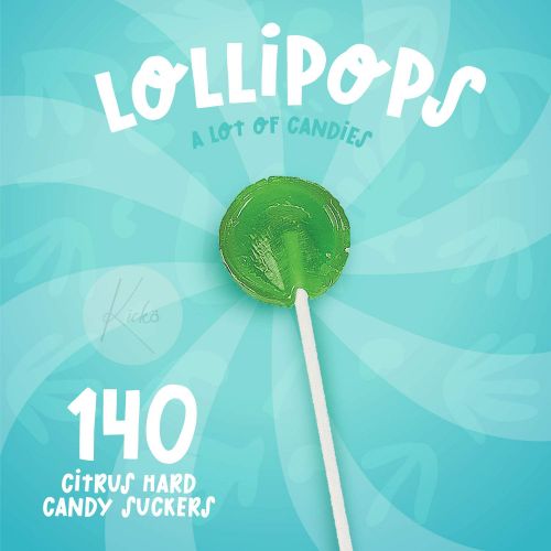  Kicko Assorted Colorful Lollipops - Pack of 140 Citrus Hard Candy Suckers for Party Favors, Cake Decorations, Novelty Supplies or Treats for Halloween, Christmas, Baby Showers