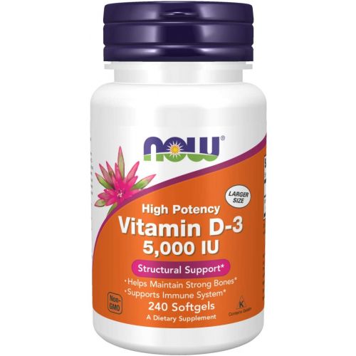 NOW Supplements, Vitamin D-3 5,000 IU, High Potency, Structural Support*, 240 Softgels