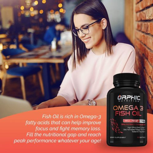  ORPHIC NUTRITION Omega 3 Fish Oil Supplements Burpless Lemon Flavored Capsules 3600mg - Essential Fatty Acids Supplement for Heart Health and Joint Health* - 90 Softgels