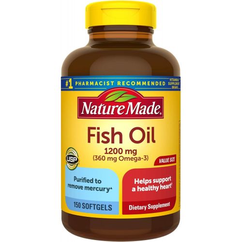  Nature Made Fish Oil 1200 mg Softgels, Fish Oil Supplements, Omega 3 Fish Oil for Healthy Heart Support, Omega 3 Supplement with 100 Softgels, 50 Day Supply