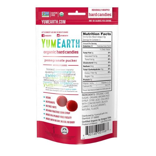  YumEarth Organic Pomegranate Hard Candy, 3.3 Ounce (Pack of 6)