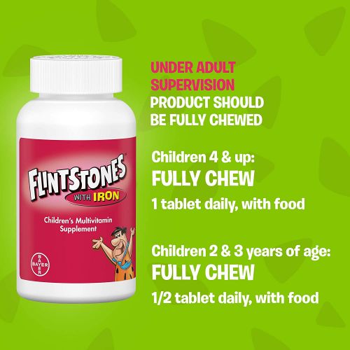  Flintstones Vitamins Flintstones Chewable Kids Vitamins with Iron, Multivitamin for Kids & Toddlers with Vitamin D, Vitamin C & more, 60ct