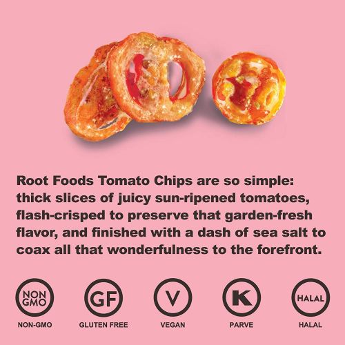  Root Foods Tomato Chips Veggie Snack, Non-GMO Vegetable Chip with Sea Salt, Good for Adults, Kids, Made with Real Tomatoes, Vegan, Gluten Free, Halal, Kosher, 2oz Bag, 5 Pack