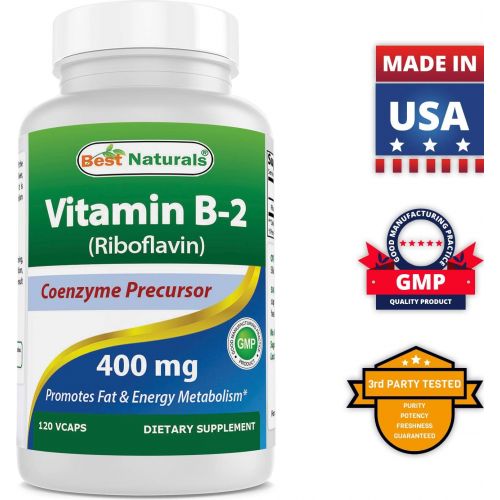  Best Naturals Vitamin B2 (Riboflavin) 400mg - Migraine Relief - Veggie Capsules - Conezyme Precursor - 120 Count (120 Count (Pack of 1))