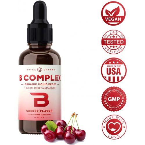  NutraChamps Vitamin B Complex Liquid Drops B Vitamins Complex Supplement with B1, B2, B3, B6, B7, B9 & Methyl B12 Drops for Adults & Kids Vegan Berry Flavor 2oz 60 Servings / 2 Mon