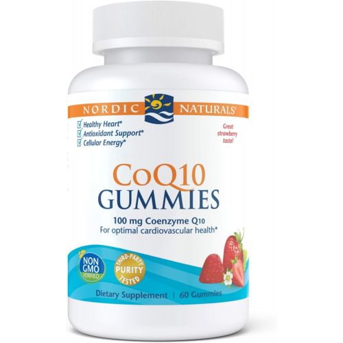  Nordic Naturals CoQ10 Gummies, Strawberry - 60 Gummies - 100 mg Coenzyme Q10 (CoQ10) - Great Taste - Heart Health, Cellular Energy Production, Antioxidant Support - Non-GMO, Vegan