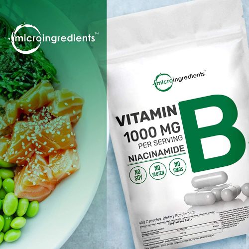  Micro Ingredients Niacinamide Vitamin B3 500mg Per Serving, 400 Capsules (200 Serving), Flush Free, Premium Vitamin B3 Supplement, Support Skin Health Non-GMO