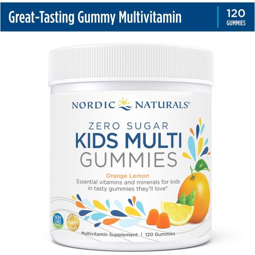  Nordic Naturals Zero Sugar Kids Multi Gummies, Orange Lemon - 120 Gummies - Great-Tasting Multivitamin for Ages 4+ - Supports Growth & Development - Non-GMO, Vegetarian - 30 Servin