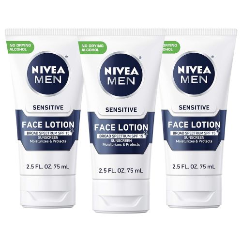  NIVEA Men Sensitive Protective Lotion - Moisturize With Broad Spectrum SPF 15 - 2.5 fl. oz. Bottle (Pack of 3)