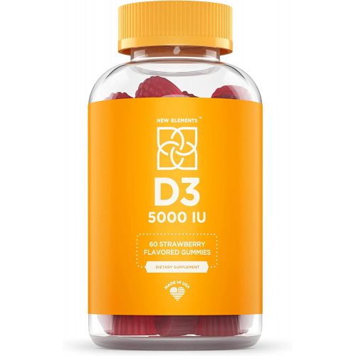  New Elements Vitamin D3 Gummies 5000 IU, Immune Support, Bone Health, Joint Support, High Potency Chewable Vitamin D3 Supplement for Adults, Vegan, Pectin Based, Non-GMO, Gluten Free