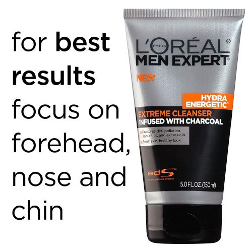  L'Oreal Paris LOreal Men Expert Hydra Energetic Facial Cleanser with Charcoal for Daily Face Washing, Mens Face Wash, Beard and Skincare for Men, 5 fl. Oz