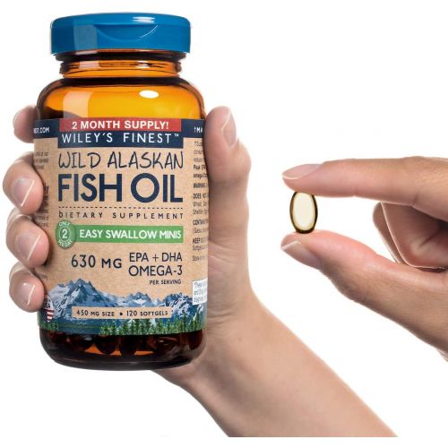  Wileys Finest Wild Alaskan Fish Oil Easy Swallow Minis - Omega-3 Fish Oil Supplement for Adults and Kids - Double-Strength 630mg EPA and DHA Natural Supplement - 180 Mini Softgels