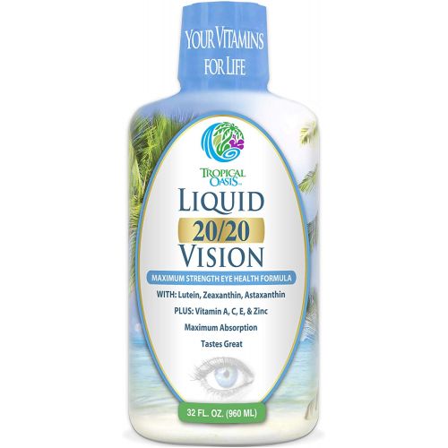  Tropical Oasis Liquid 20/20 Vision - Eye Vitamin Formula w/20mg Lutein, 4mg Zeaxanthin, 4mg Astaxanthin for Vision Support Max Absorption- Great Taste & No Pills to Swallow 32 Serv, 32oz