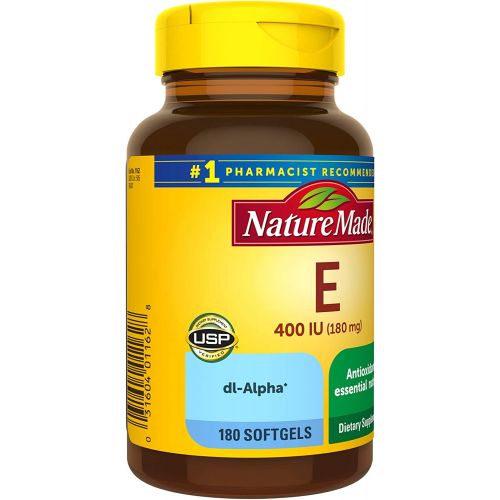  Nature Made Vitamin E 180 mg (400 IU) dl-Alpha, Dietary Supplement for Antioxidant Support, 180 Softgels, 180 Day Supply