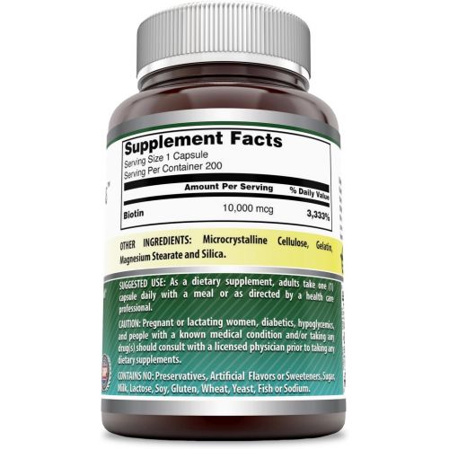  Amazing Nutrition Amazing Formulas Biotin Supplement 10000 mcg (Non-GMO, Gluten Free) - Supports Healthy Hair, Skin & Nails - Promotes Cell Rejuvenation (Veggie Capsules, 200 Count)