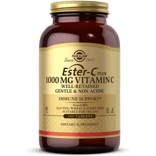  Solgar Ester-C Plus 1000 mg Vitamin C (Ascorbate Complex), 180 Tablets - Gentle On The Stomach & Non Acidic - Antioxidant & Immune System Support - Non GMO, Vegan, Gluten Free, Kos