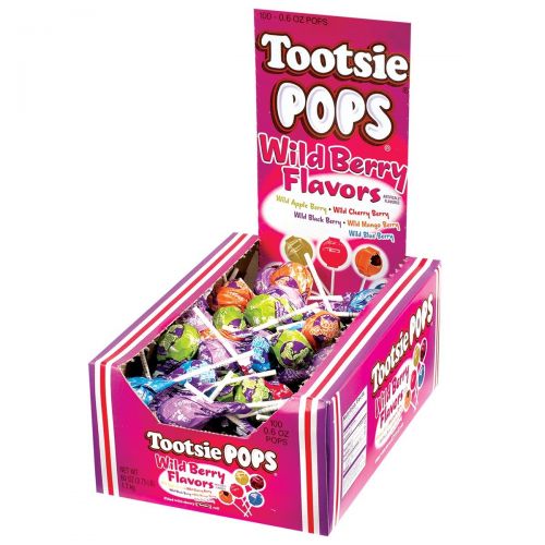  Tootsie Roll Tootsie Pops Assorted with Chocolatey Center, 3.75 Pound, 100 Count Giveaway Box, Peanut Free, Gluten Free Wild Berry Flavors, 60 Ounce