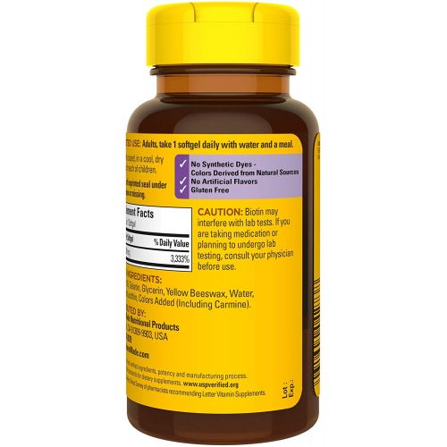  Nature Made Biotin 1000 mcg, Dietary Supplement Supports Healthy Hair & Skin, 120 Softgels, 120 Day Supply