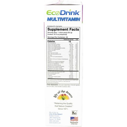  EcoDrink Multivitamin Energy Powder Drink Mix - Electrolytes Antioxidants Nutrients - Sugar and Caffeine Free - Berry Flavor Powder, 30 Packets