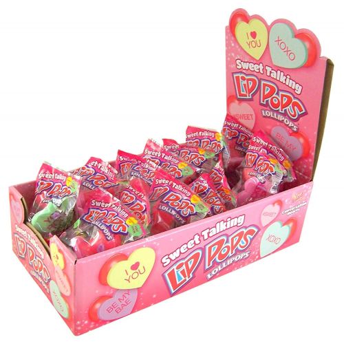  Valentines Lollipops Heart Lollipops, Sweet Talking Lip Pops Party Favors for Kids (Case of 12)