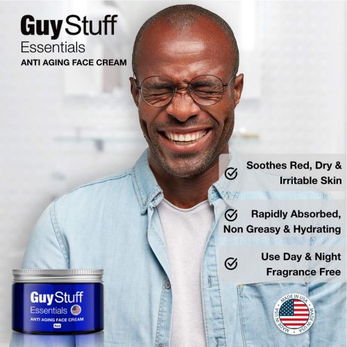  Anti Aging Face Cream for Men - Mens Facial Moisturizer - Anti Wrinkle Lotion - Clinically Proven Natural and Organic Skincare - Made in the USA by Guy Stuff Essentials