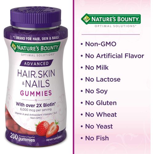  Natures Bounty Optimal Solutions Advanced Hair, Skin & Nails Gummies, Strawberry, 200 Count