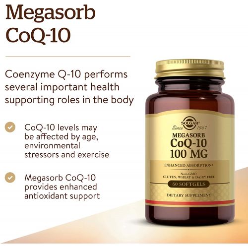  Solgar Megasorb CoQ-10 100 mg, 60 Softgels - Supports Heart Function & Healthy Aging - Coenzyme Q10 Supplement - Enhanced Absorption - Non-GMO, Gluten Free, Dairy Free - 60 Serving