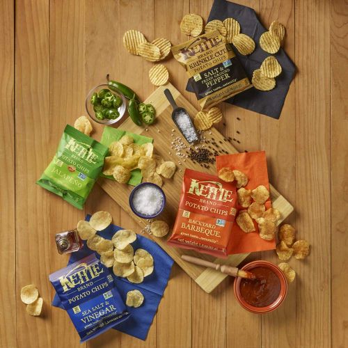  Kettle Brand Potato Chips Variety Pack, Sea Salt & Vinegar, Krinkle Salt & Pepper, Backyard BBQ and Jalapeno, 30 Count