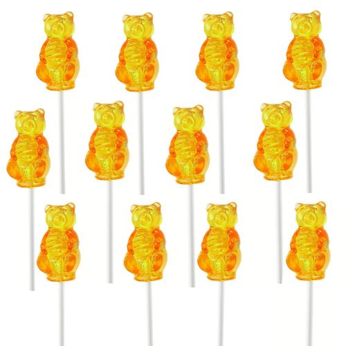  Needzo Lollipop Party Favors Honey Flavored Hard Candy Shaped Bears Lollipops, Individually Wrapped Suckers for Birthday Parties and Baby Showers Decorations Pack of 12
