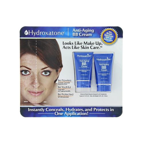  Hydroxatone Anti-Aging BB (Beauty Balm) Cream, Universal Shade for ALL Skin Types, SPF 40 (BONUS Pack of 2, 1.5 ounce bottles)
