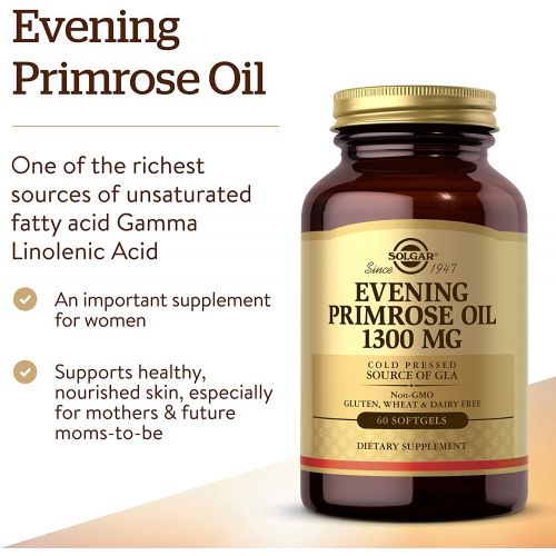 Solgar Evening Primrose Oil 1300 mg, 60 Softgels - Pack of 2 - Promotes Healthy Skin & Cardiovascular Health - Nutritional Support for Women - Non-GMO, Gluten Free, Dairy Free - 12