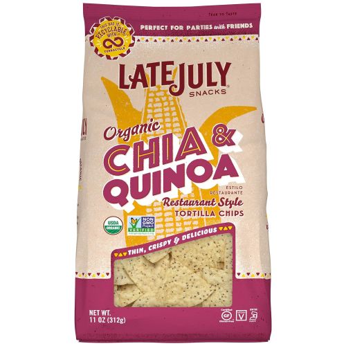  LATE JULY Snacks Restaurant Style Chia & Quinoa Tortilla Chips, 11 oz. Bag, Pack of 9