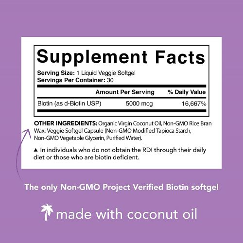  Sports Research Biotin Supplement with Organic Coconut Oil, 5,000mcg, 120 Veggie Softgel Caps