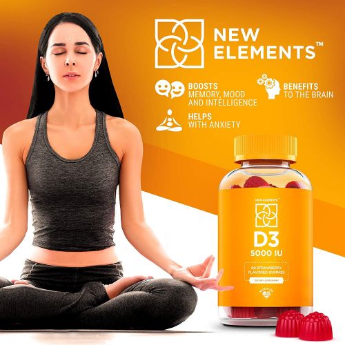  New Elements Vitamin D3 Gummies 5000 IU, Immune Support, Bone Health, Joint Support, High Potency Chewable Vitamin D3 Supplement for Adults, Vegan, Pectin Based, Non-GMO, Gluten Free