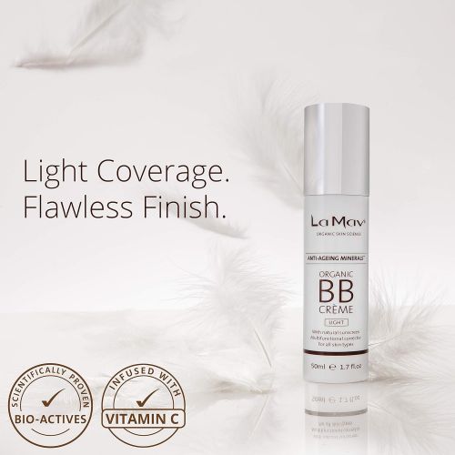  La Mav Organic BB Cream Light - All In One Organic Tinted Moisturizer, Foundation and Natural Tinted Sunscreen - Fresh and Flawless Skin Instantly - Very Fair Natural BB Cream for Light C